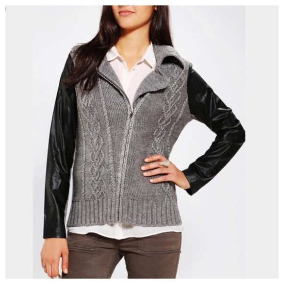 Sparkle & Fade Anthropologie Moto Style Gray Black Zip Front Sweater Large L - Picture 2 of 10